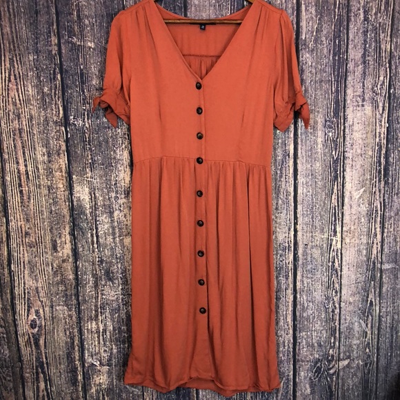 one clothing Dresses & Skirts - ONE CLOTHING orange button front prairie dress